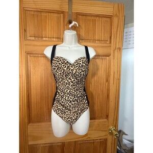 Chic Leopard cheetah animal Print One-Piece Swimsuit – Size XL 10 ruching